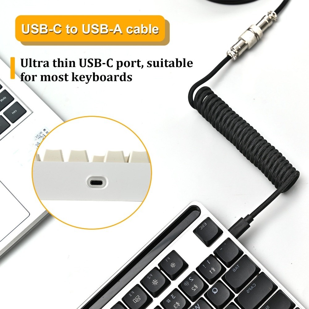 Type C Detachable Cable Coiled Keyboard - Port USB, spiralny kabel do klawiatury