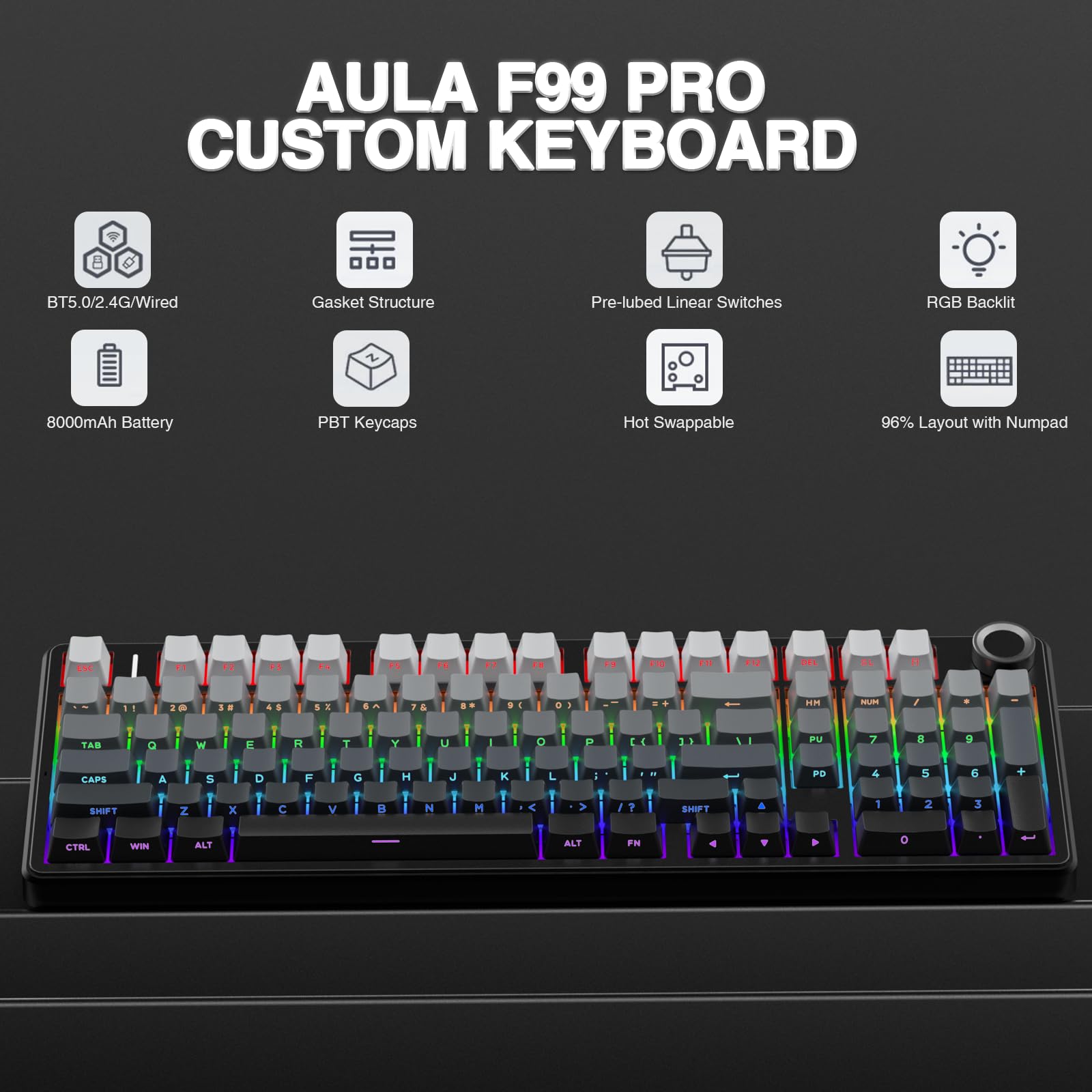 AULA F99 PRO 96% Bezprzewodowa – Mechanical Numpad Hot Swap Rgb Wireless recenzja i cena