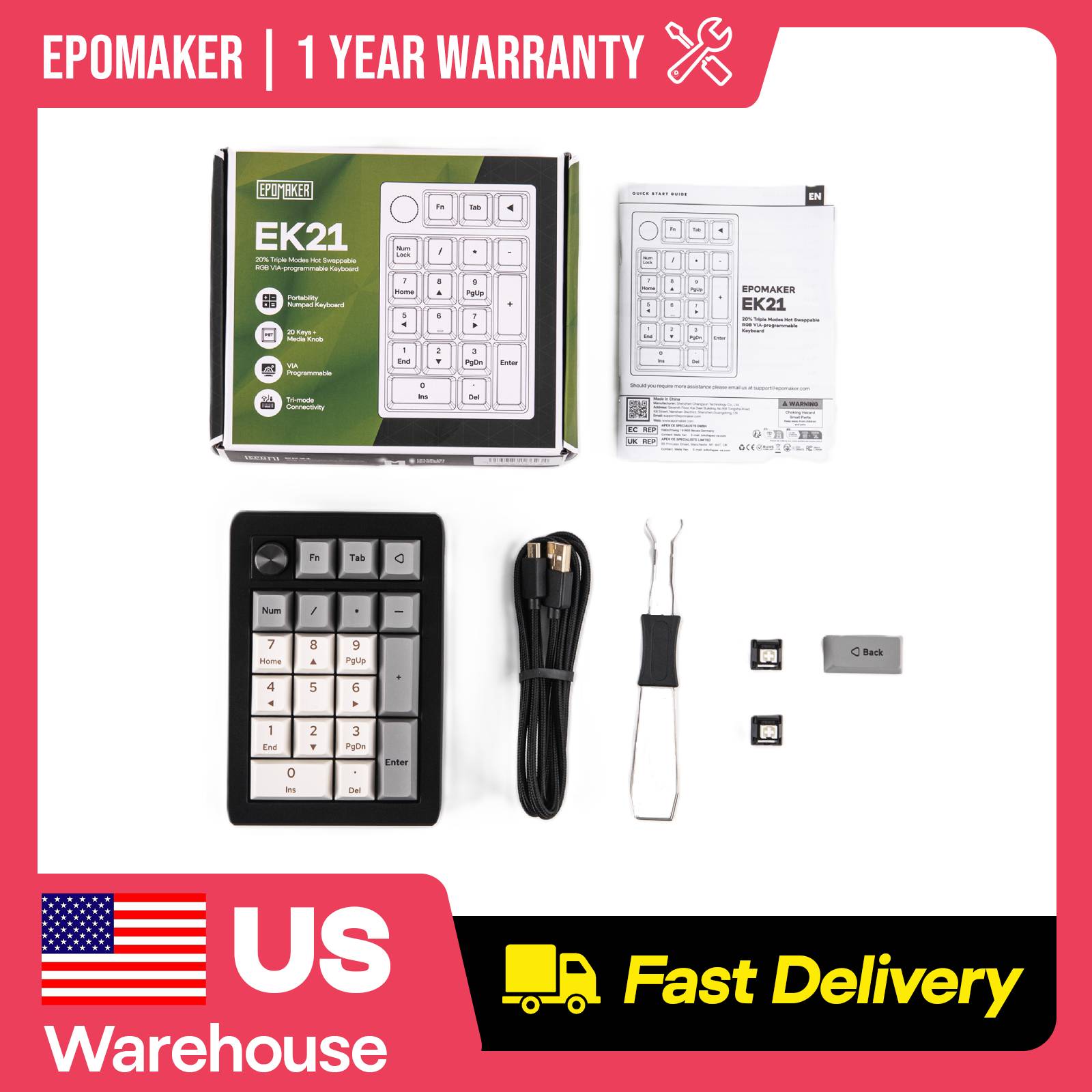 EPOMAKER EK21 – bezprzewodowa, – Mechanical Numpad Hot Swap Rgb Wireless recenzja i cena